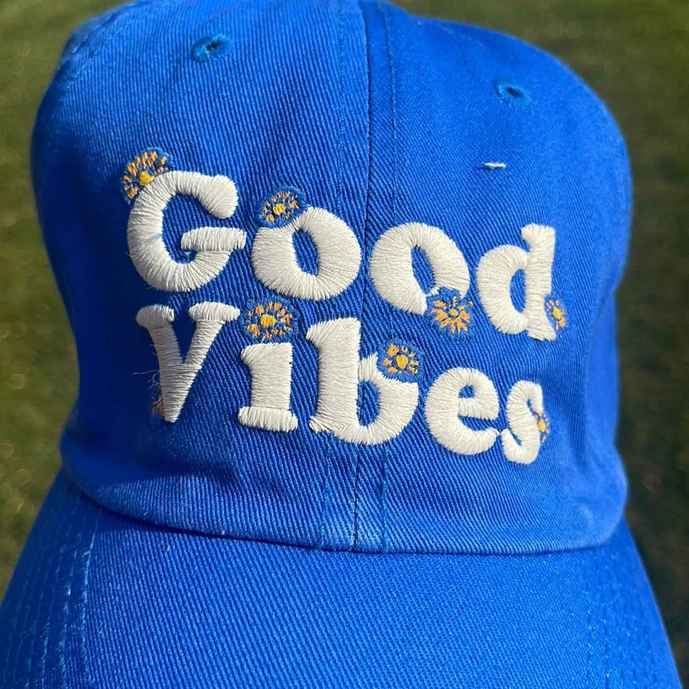 Life is Good Baseball Cap / Hat. Blue Good Vibes Daisies